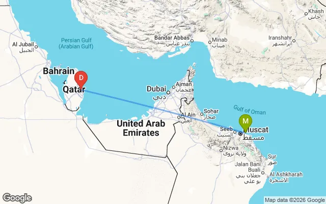 Flight path from Muscat to Doha