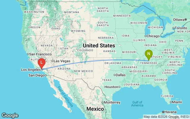 Flight path from Nashville to Los Angeles