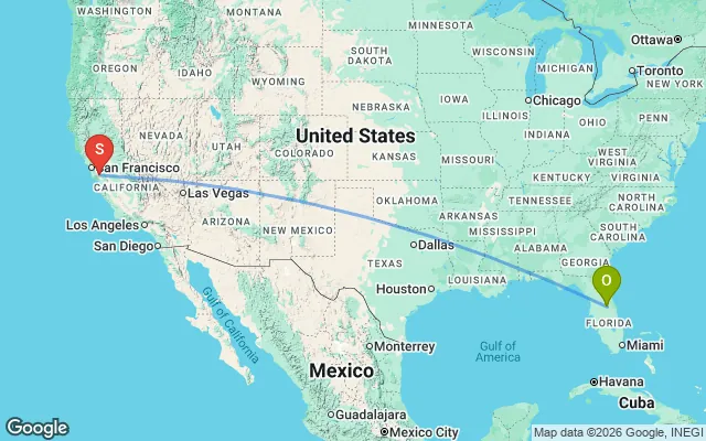 Flight path from Orange County to San Jose