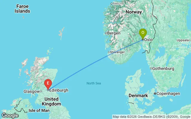 Flight path from Oslo to Edinburgh