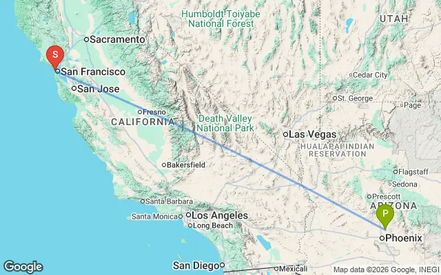 Flight path from Phoenix to San Francisco