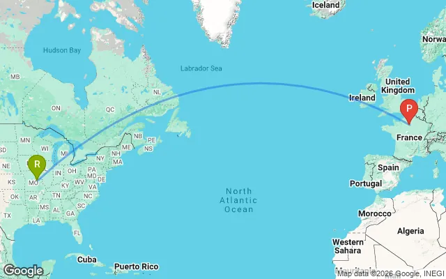 Flight path from Rhineland to Paris