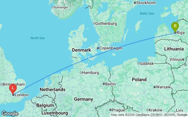 Flight path from Riga to London