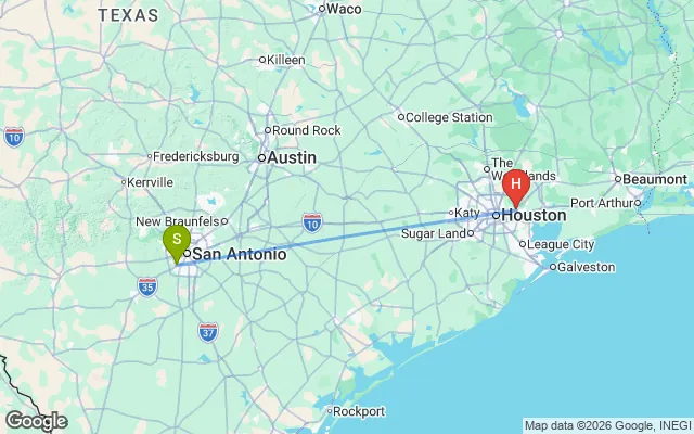 Flight path from San Antonio to Houston