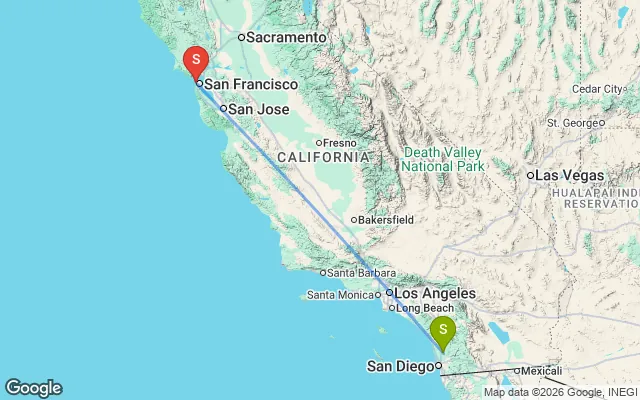 Flight path from San Diego to San Francisco