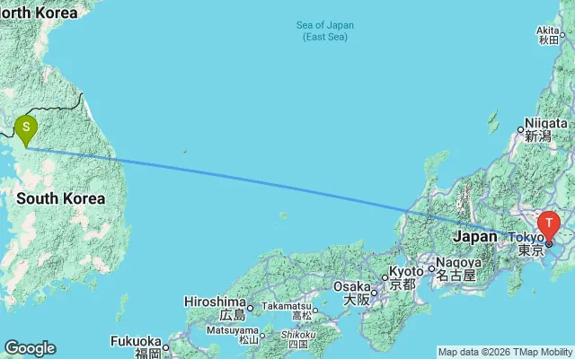 Flight path from Seoul to Tokyo