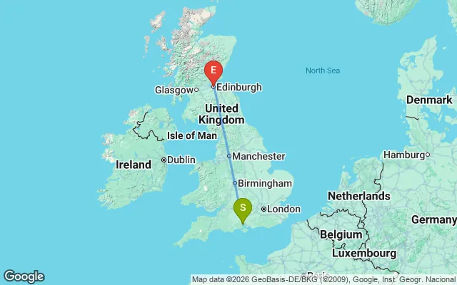 Flight path from Southampton to Edinburgh