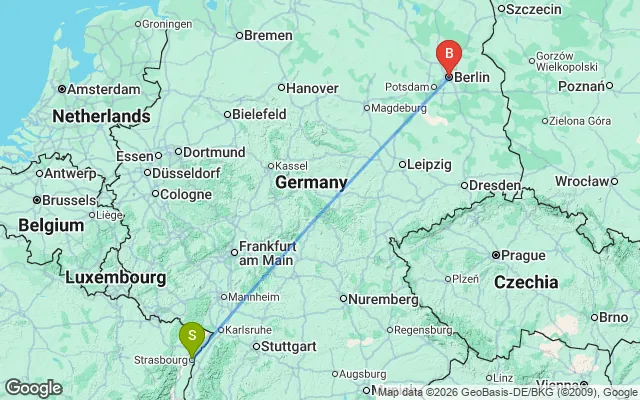 Flight path from Strasbourg to Berlin