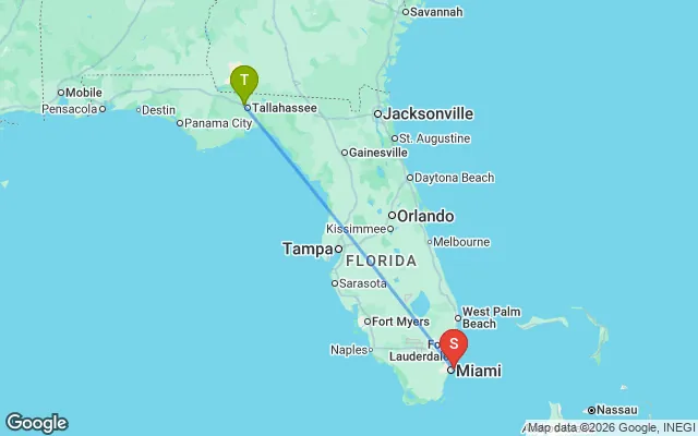 Flight path from Tallahassee to South Florida