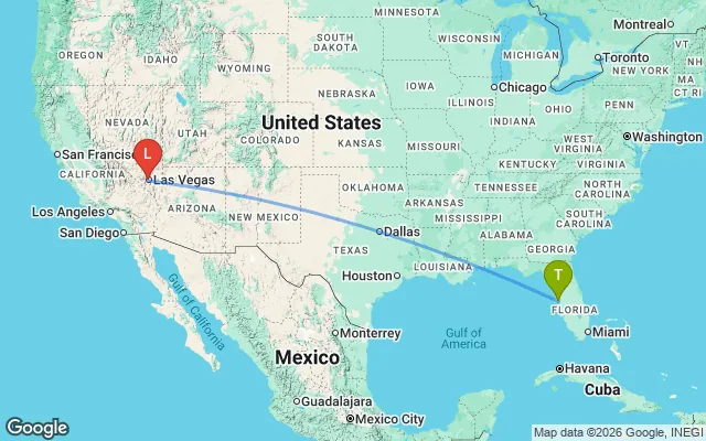 Flight path from Tampa to Las Vegas