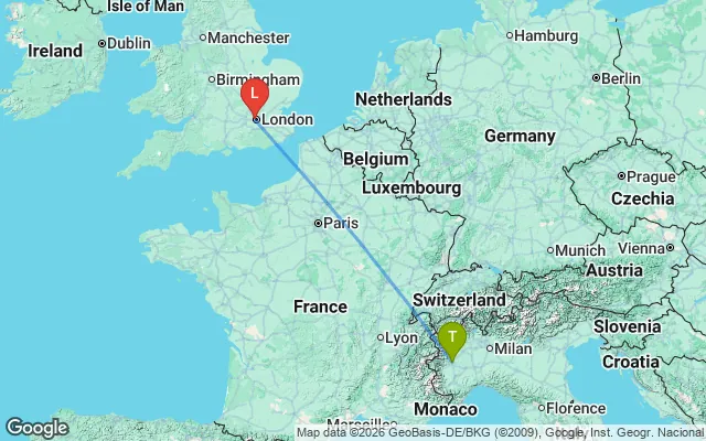 Flight path from Turin to London