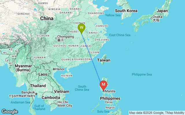 Flight path from Wuhan to Manila