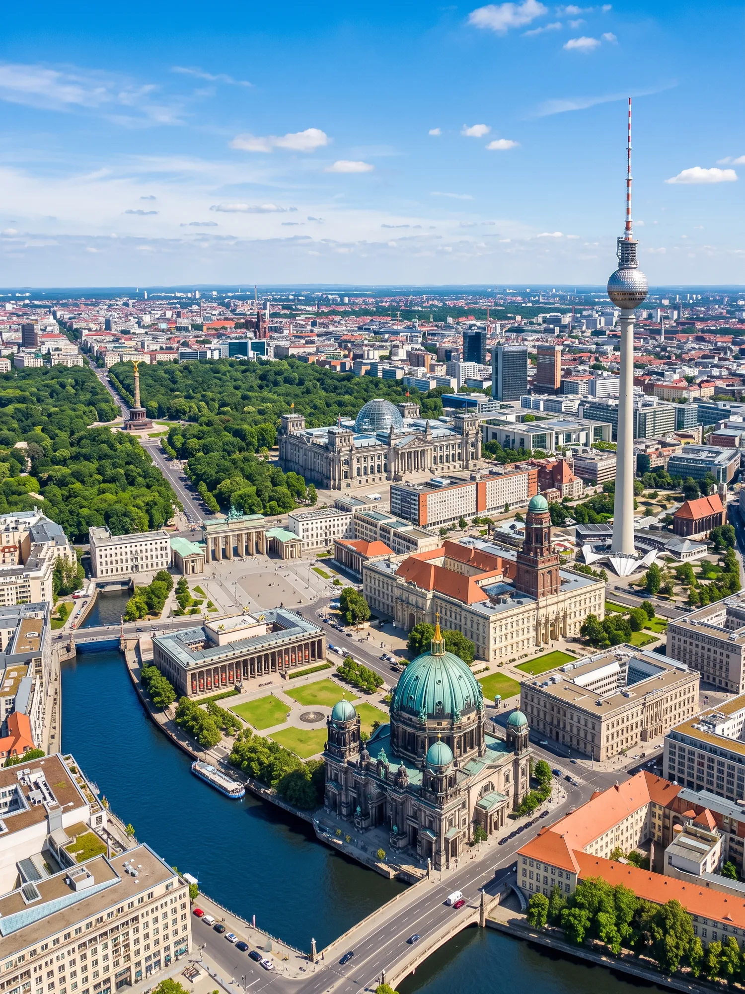 Panoramic aerial view of Berlin skyline in bright daylight