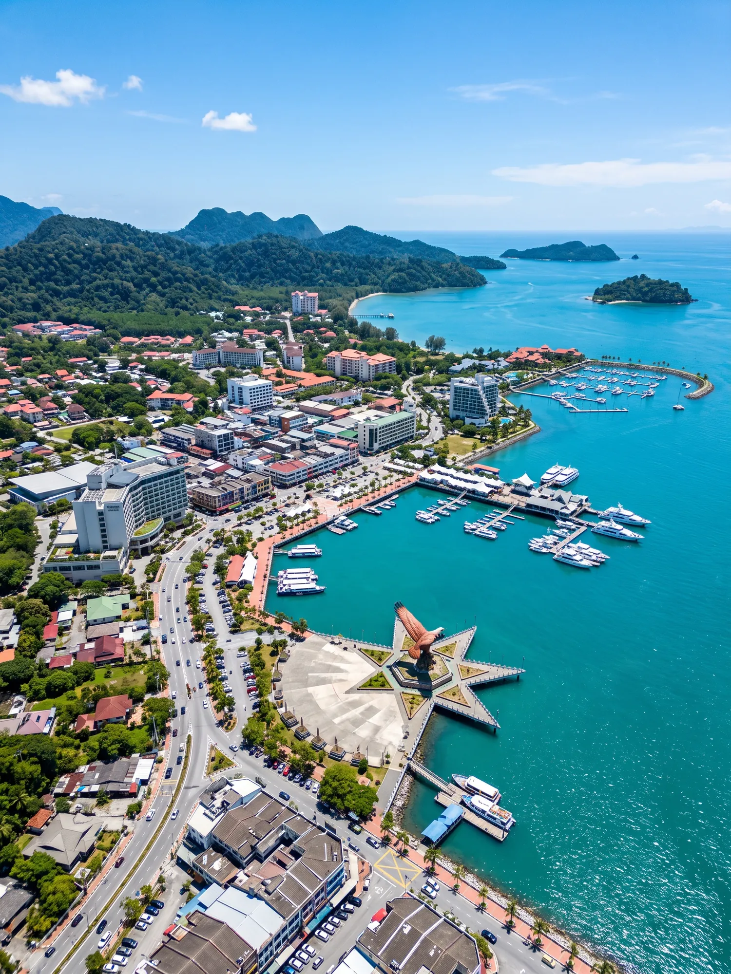 Panoramic aerial view of Langkawi skyline in bright daylight