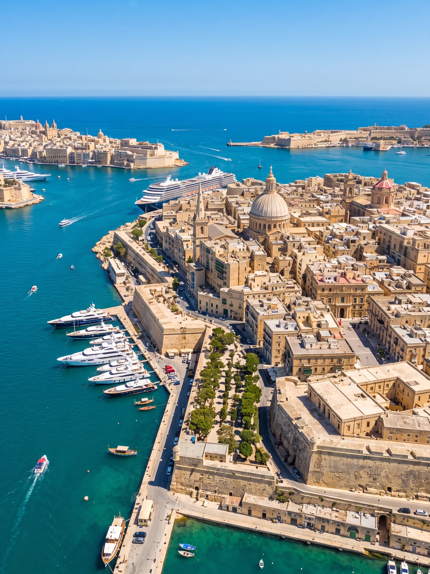 Panoramic aerial view of Malta skyline in bright daylight