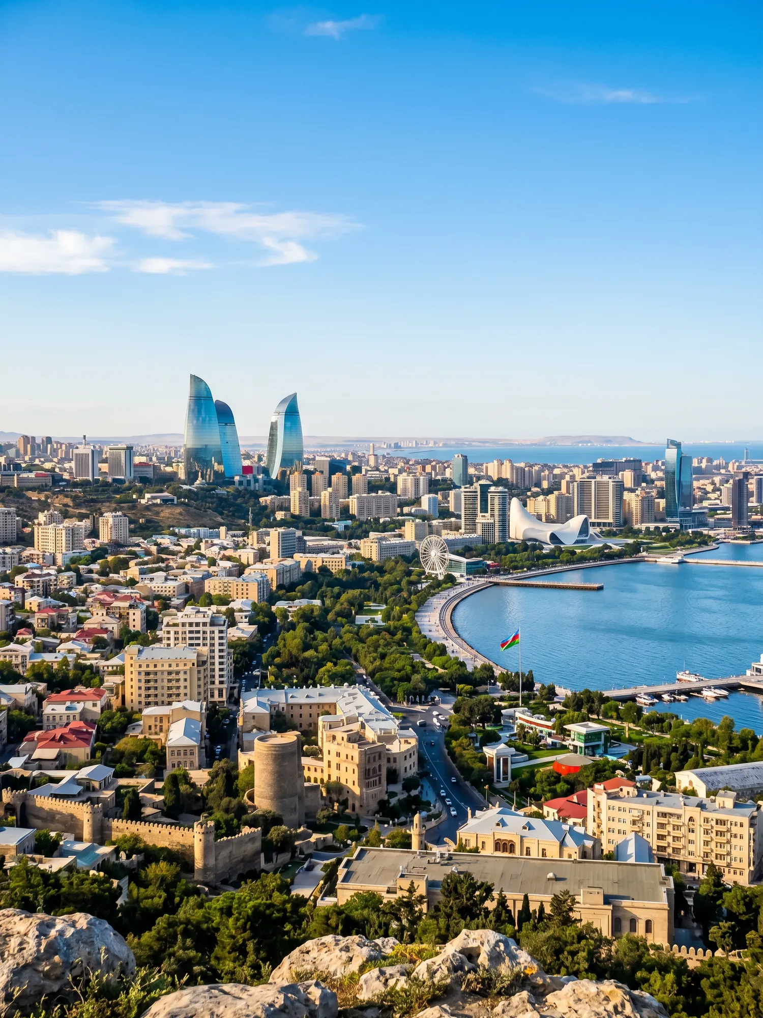 Image of Panoramic Cityscape View Of Baku In Bright Daylight