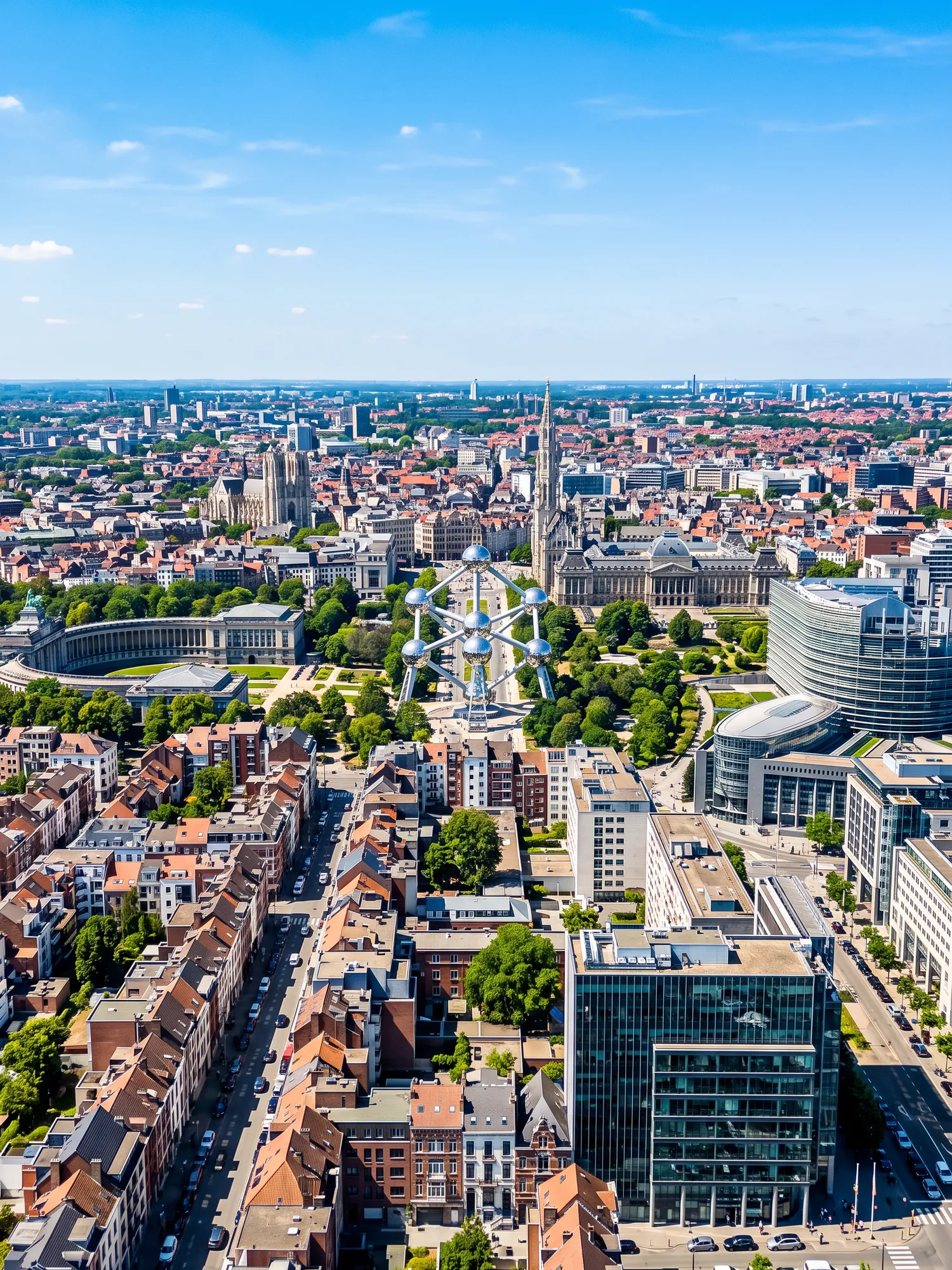 Panoramic cityscape view of Brussels in bright daylight