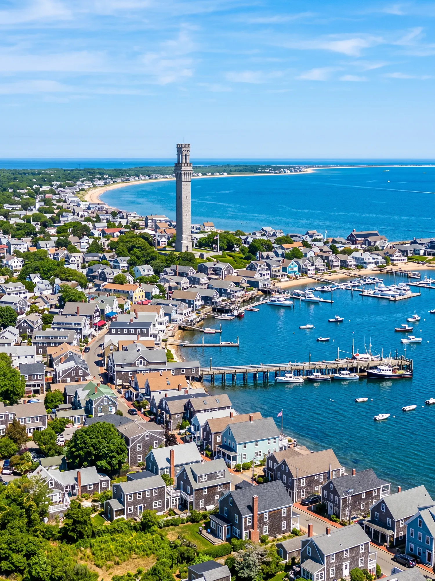 Panoramic cityscape view of Cape Cod in bright daylight