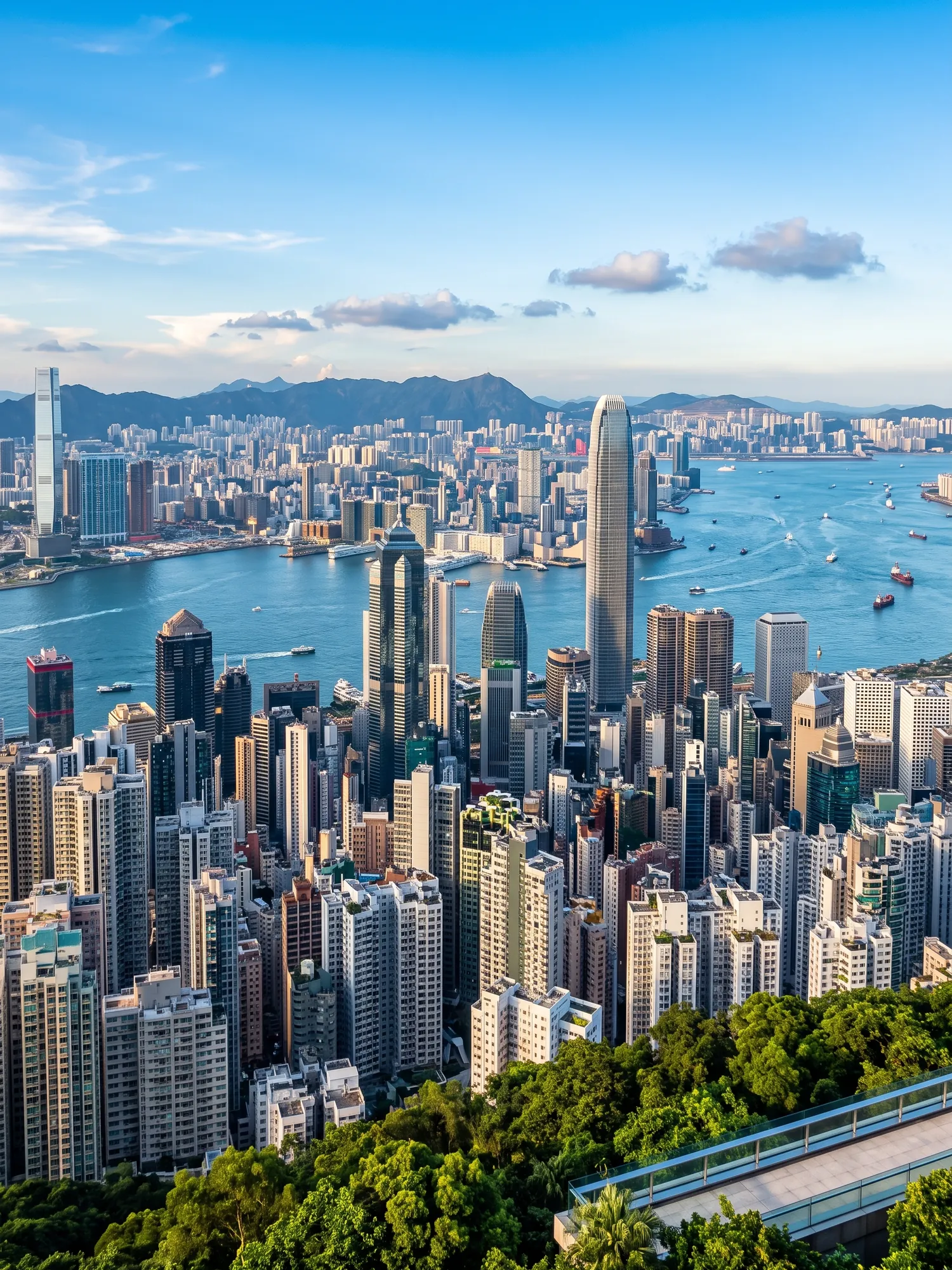 Image of Panoramic Cityscape View Of Hong Kong In Bright Daylight