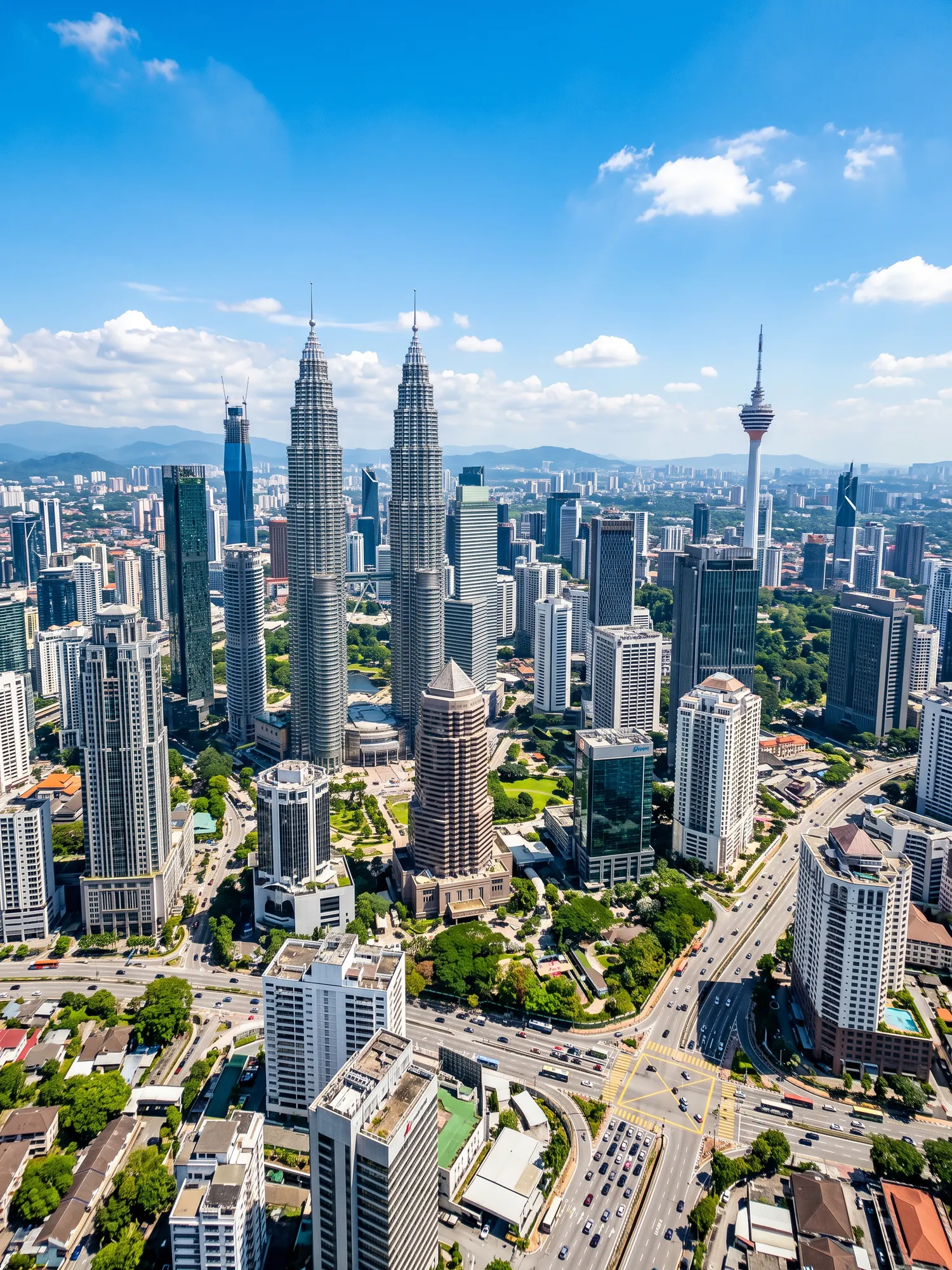 Panoramic cityscape view of Kuala Lumpur in bright daylight