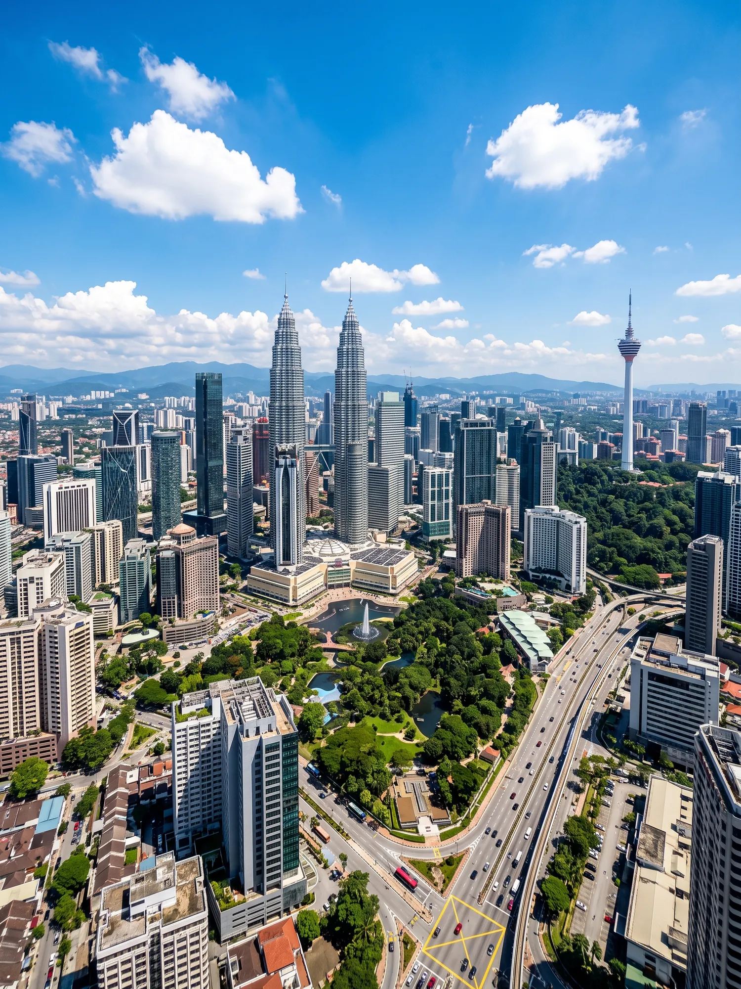 Panoramic cityscape view of Kuala Lumpur in bright daylight