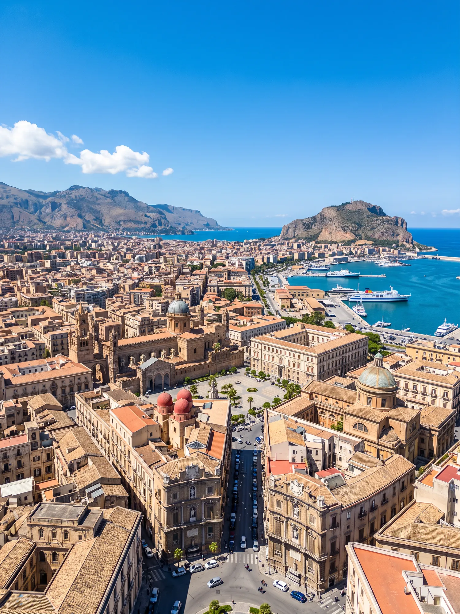 Panoramic cityscape view of Palermo in bright daylight