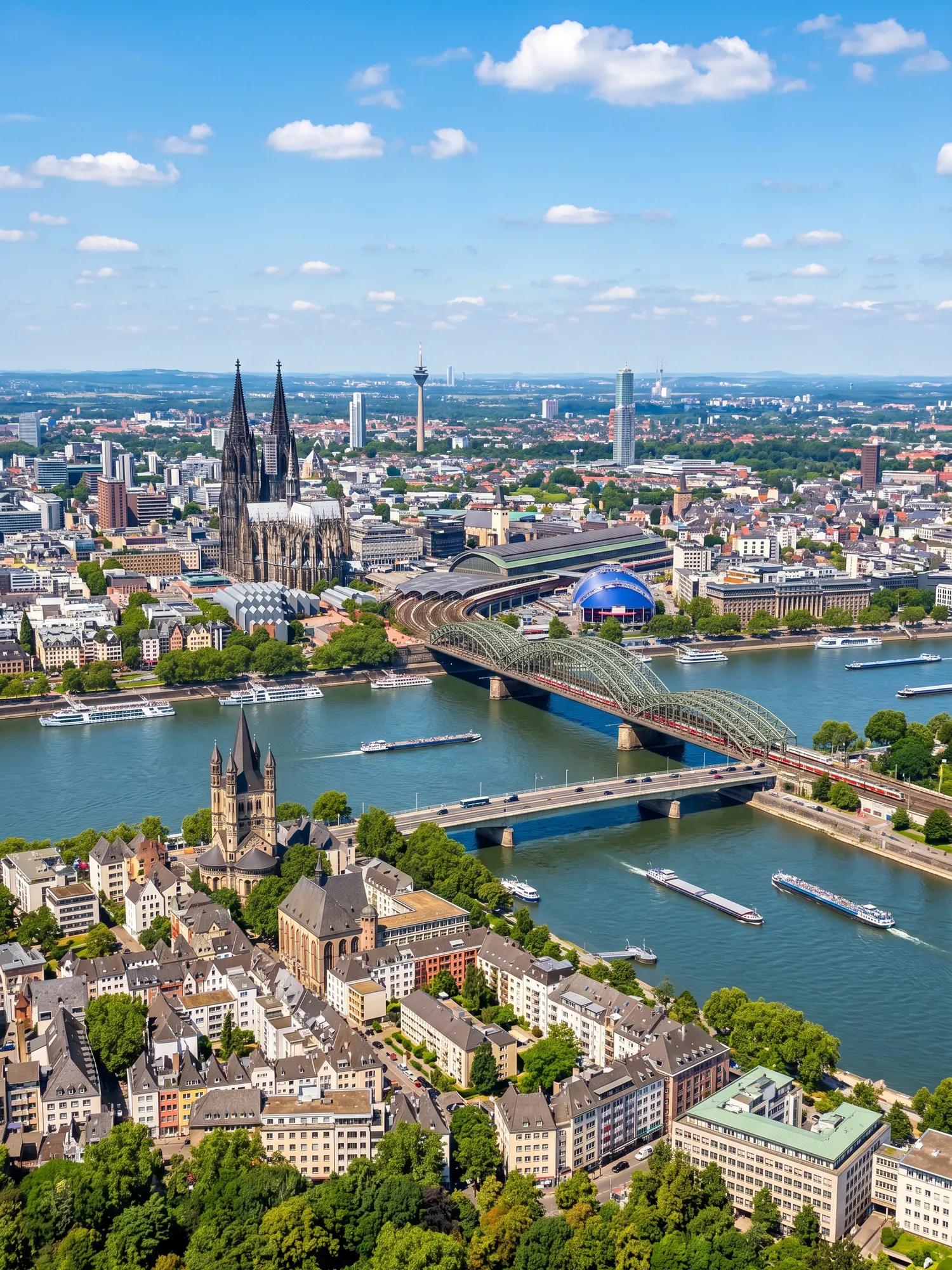 Panoramic cityscape view of Rhineland in bright daylight