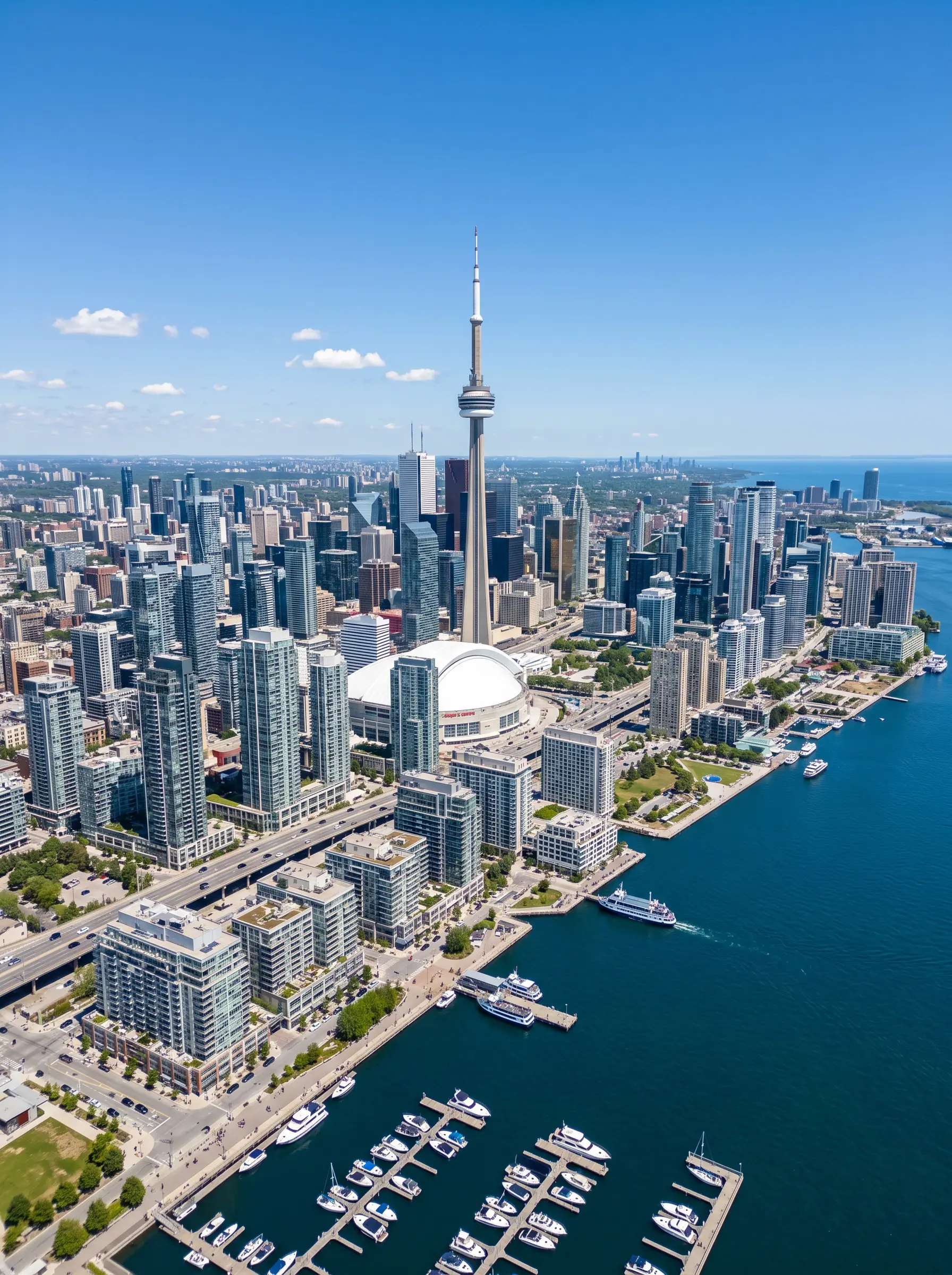 Panoramic cityscape view of Toronto in bright daylight