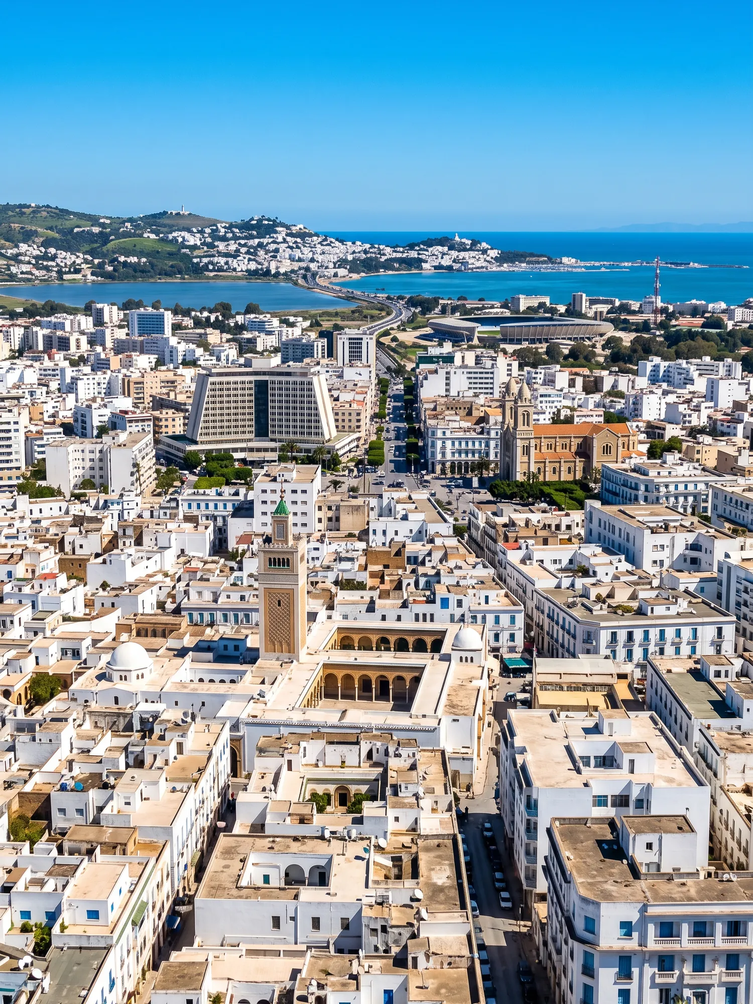 Panoramic cityscape view of Tunis in bright daylight