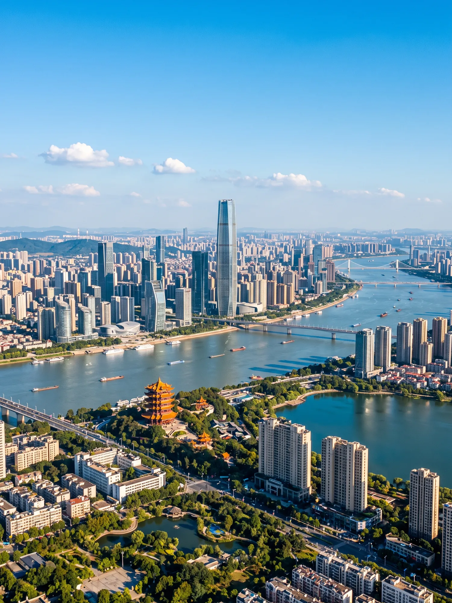 Image of Panoramic Cityscape View Of Wuhan In Bright Daylight