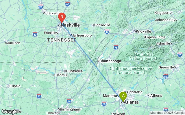 Flight path from Atlanta to Nashville