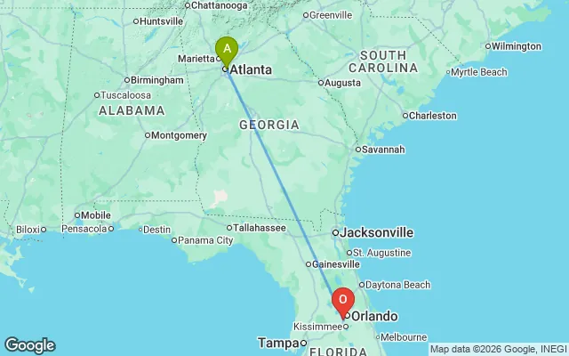 Flight path from Atlanta to Orlando