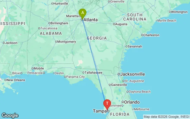 Flight path from Atlanta to Tampa