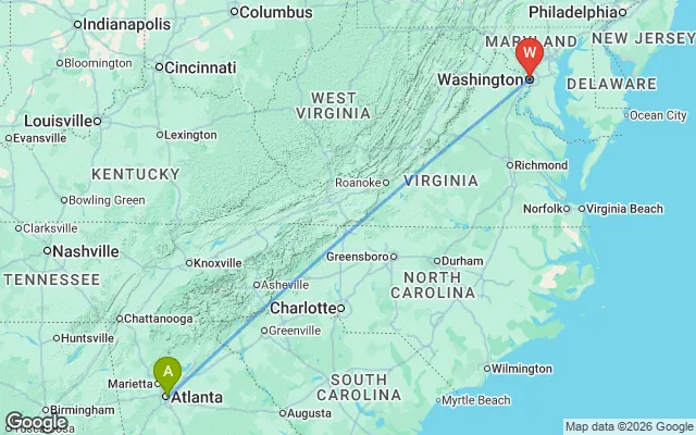 Flight path from Atlanta to Washington
