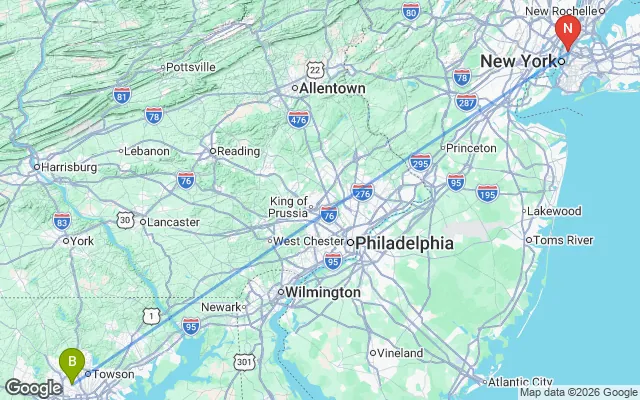 Flight path from Baltimore to New York