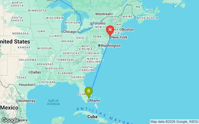 Flight path from Boca Raton to New York