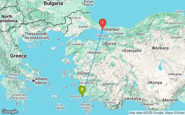 Flight path from Bodrum to Istanbul
