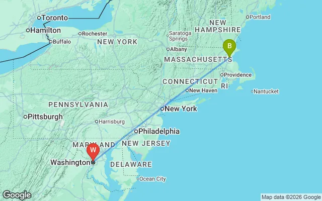 Flight path from Boston to Washington