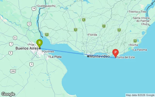 Flight path from Buenos Aires to Punta del Este