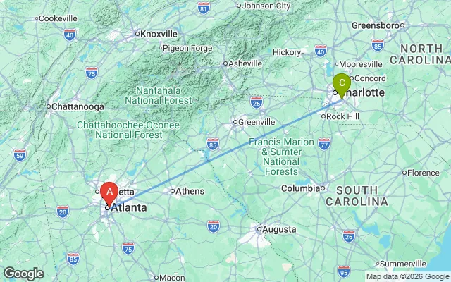 Flight path from Charlotte to Atlanta