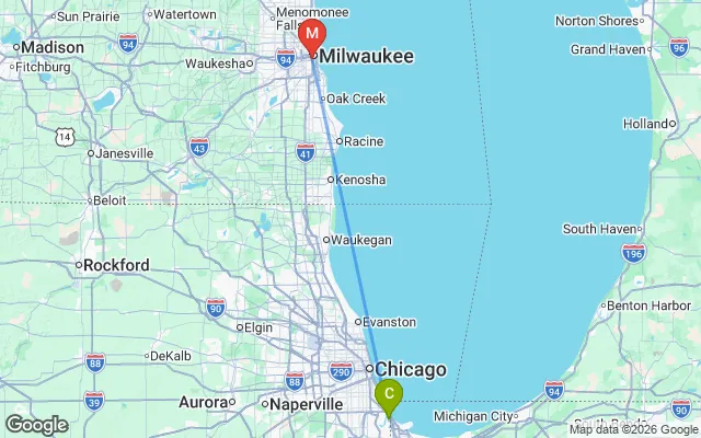 Flight path from Chicago to Milwaukee