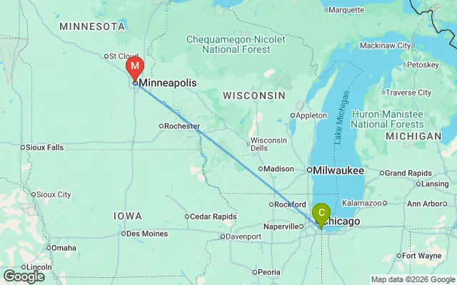 Flight path from Chicago to Minneapolis