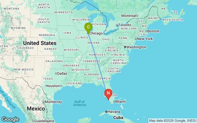 Flight path from Chicago to Naples