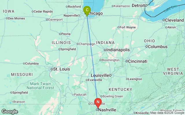 Flight path from Chicago to Nashville
