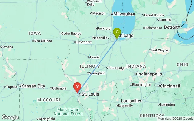Flight path from Chicago to St Louis