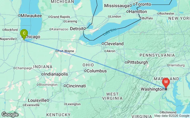 Flight path from Chicago to Washington