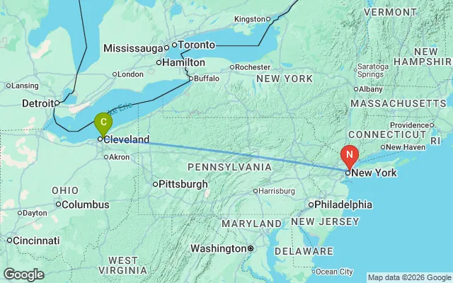 Flight path from Cleveland to New York
