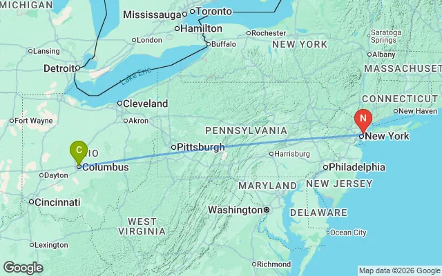 Flight path from Columbus to New York