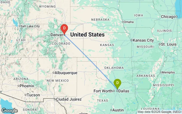 Flight path from Dallas to Denver