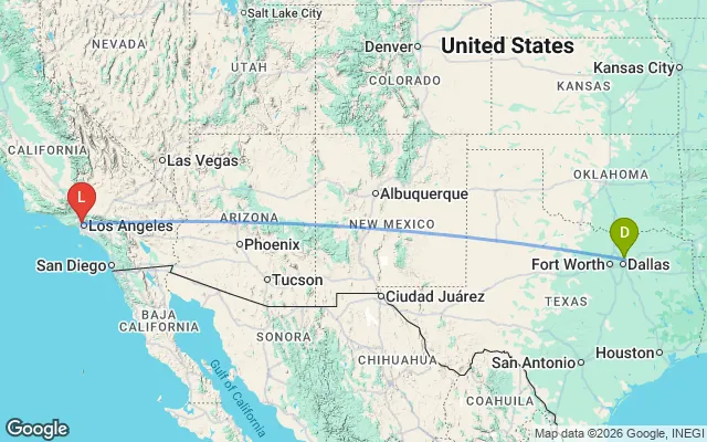 Flight path from Dallas to Los Angeles